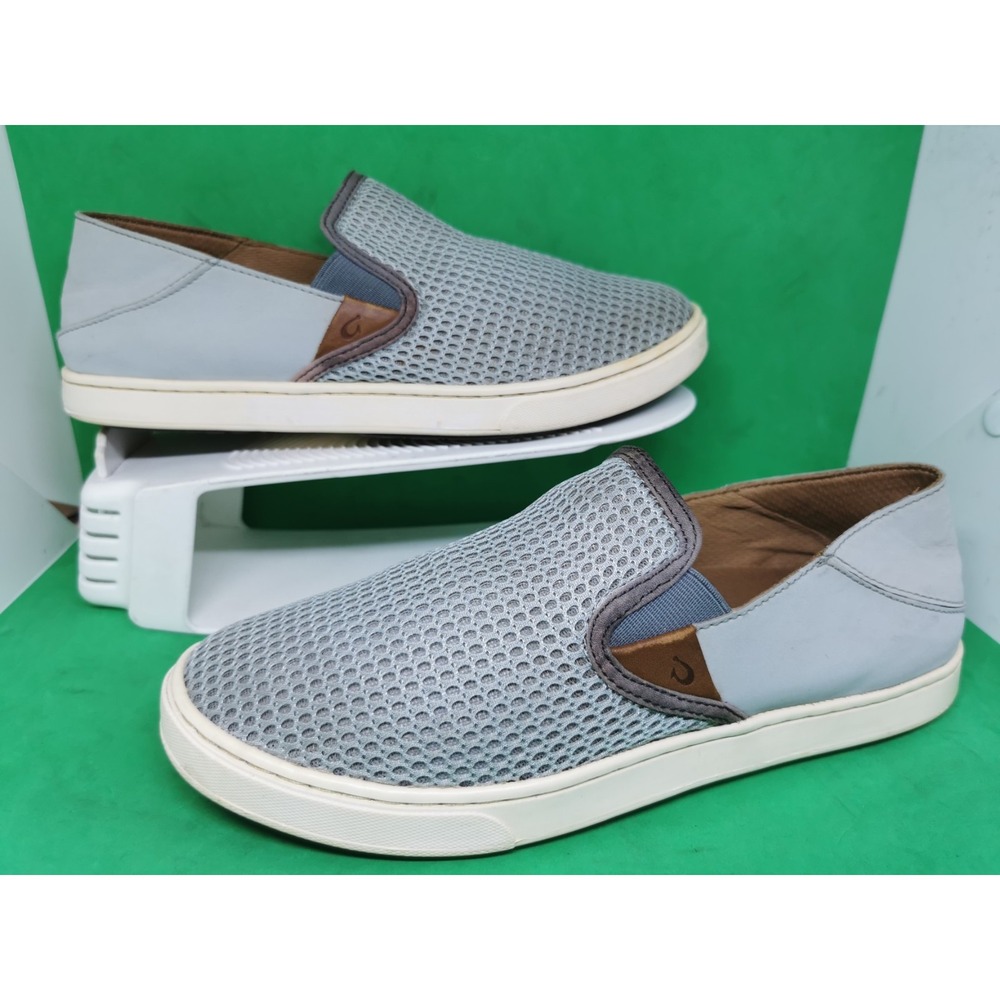 OluKai Pehuea Shoes Womens 9.5 Pale Gray Mesh Slip On Walking Casual Comfort